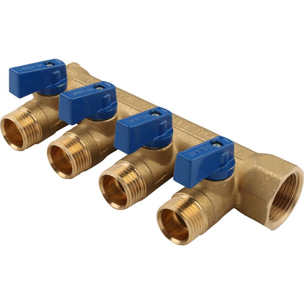 Распределительный коллектор TIEMME 3/4"x1/2" с шаровыми кранами на 4 выхода