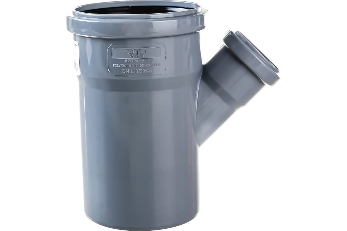 Тройник переходной РосТурПласт PP-H Дн110х50х45° для внутренней канализации (серый)