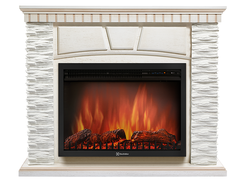 Портал Firelight Porto 25 (камень белый, шпон беленый дуб)