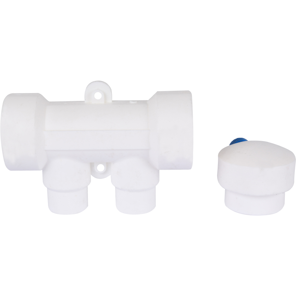 Kalde Коллектор с воздухоотводчиком и запорными кранами (2 выхода) цвет ручек синий