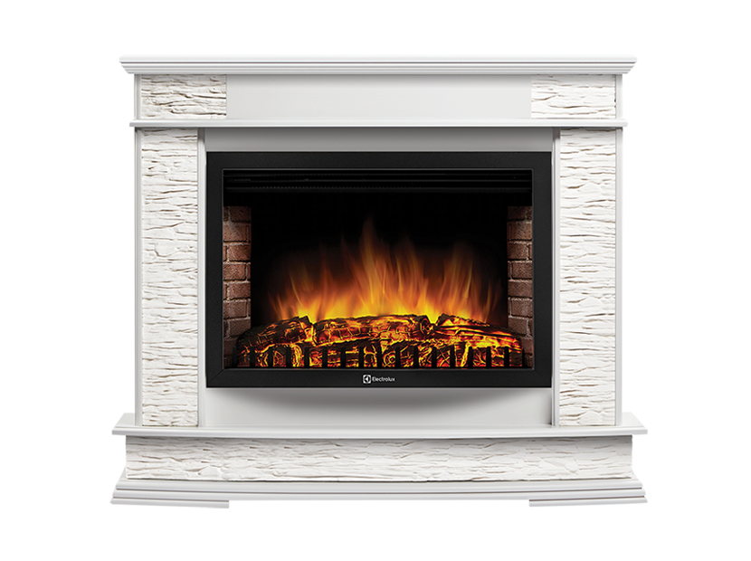 Портал Firelight Scala 25 (камень сланец скалистый белый, шпон белый дуб)