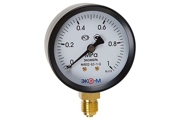 Манометр ЭКОМЕРА МД02 Дк63мм 0-1,0 МПа кл.2,5 G1/4" радиальный