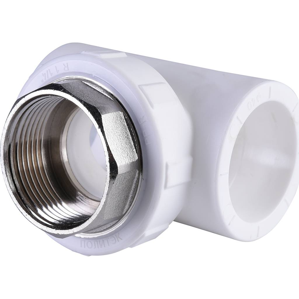 Тройник Политэк 40x1 1/4" ВР для полипропиленовых труб (сварка) белый