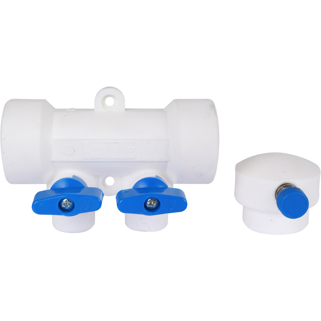 Kalde Коллектор с воздухоотводчиком и запорными кранами (2 выхода) цвет ручек синий