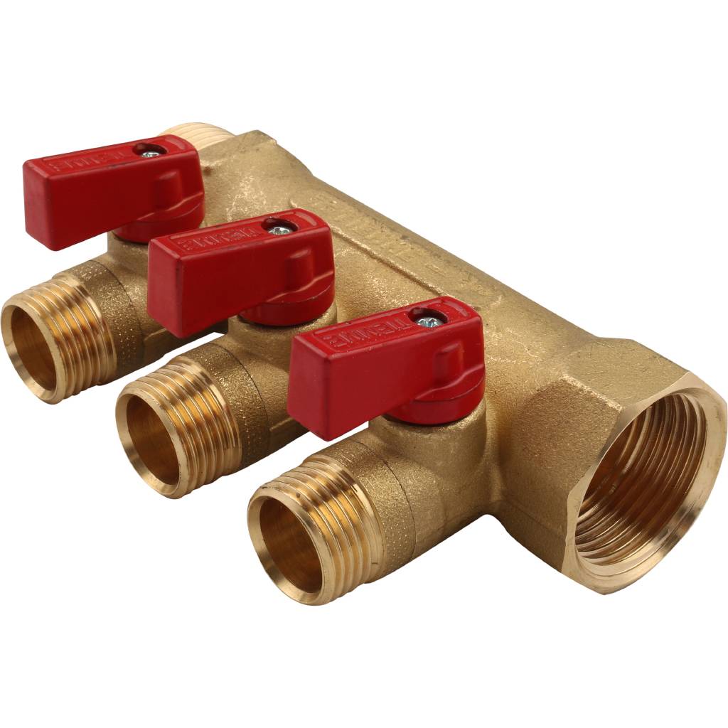 Распределительный коллектор TIEMME 1"x1/2" с шаровыми кранами на 3 выхода