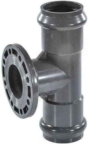 Тройник Aquaviva НПВХ SDR26 Дн110х100 Ру10 напорный фланец-раструб (серый)