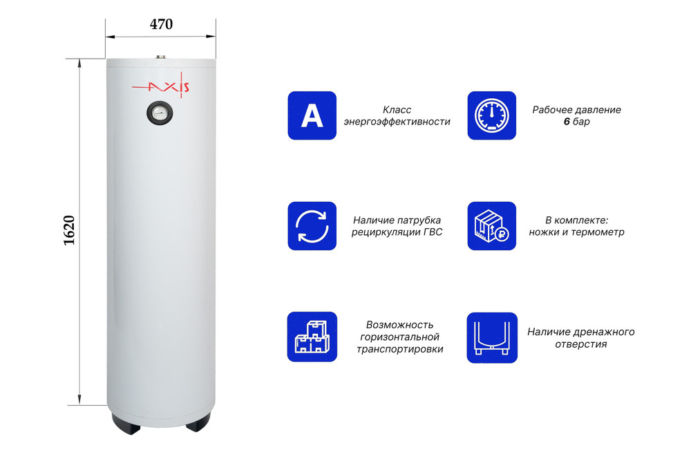 Накопительный косвенный водонагреватель AXIS THERM X 150 литров