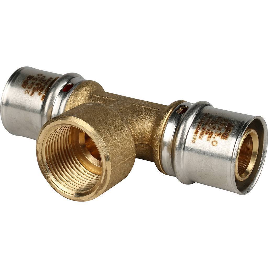 Тройник-переходник STOUT 26х3/4"х26 с внутренней резьбой для металлопластиковых труб (прессовой)