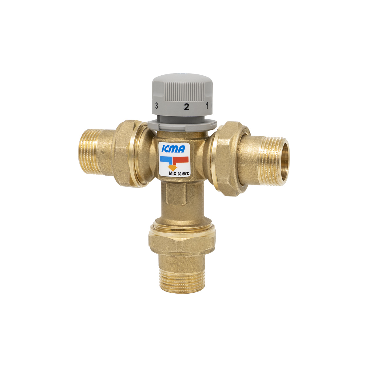 Термостатический смесительный седельный клапан Icma Ду20 Ру10 3/4" НР Kvs=2м3/ч Tн=30-60°С Tmax=85°С