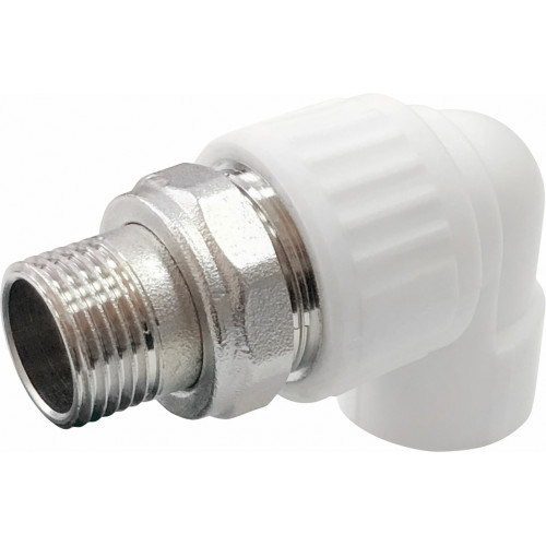 Угольник VALFEX PP-R Dn25х3/4" НР для радиатора с американкой (белый)