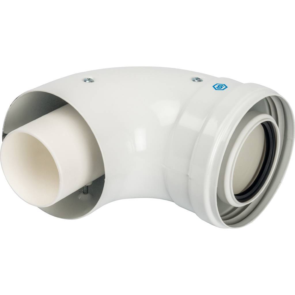 Адаптер STOUT 90° DN60/100 м/п c хомутом (совместим. с Vaillant, Ariston) PP-FE