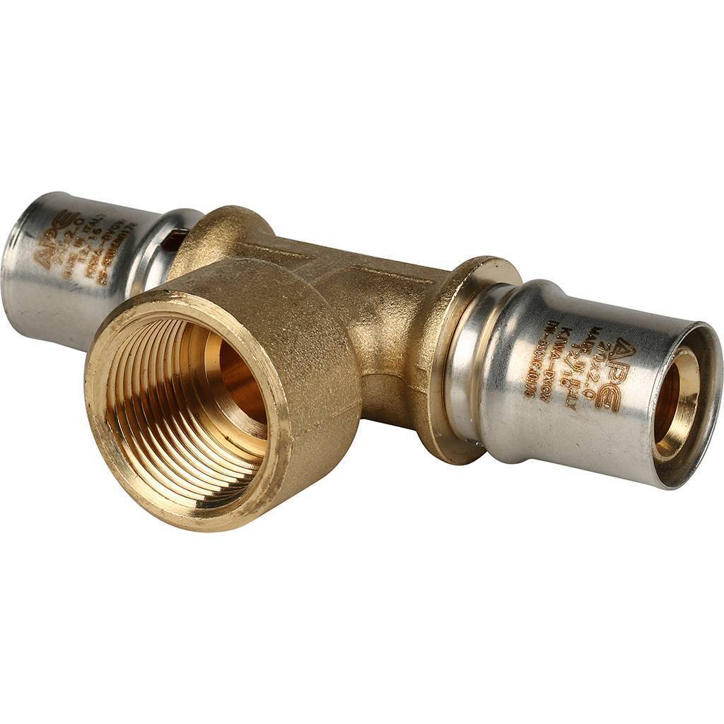 Тройник-переходник STOUT 20х3/4"х20 с внутренней резьбой для металлопластиковых труб (прессовой)