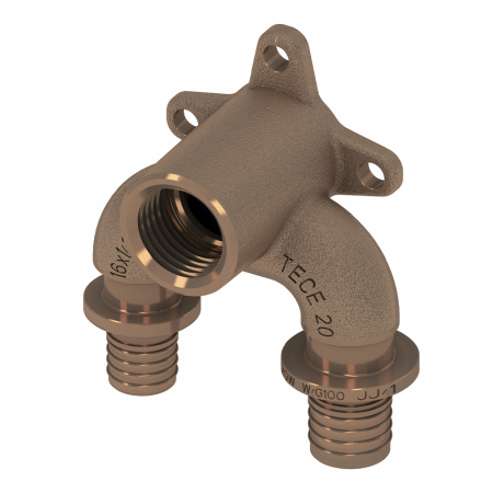 Тройник угловой TECE TECEflex 20х1/2х16 редукционный с настенным креплением закругленный ВР (бронза)