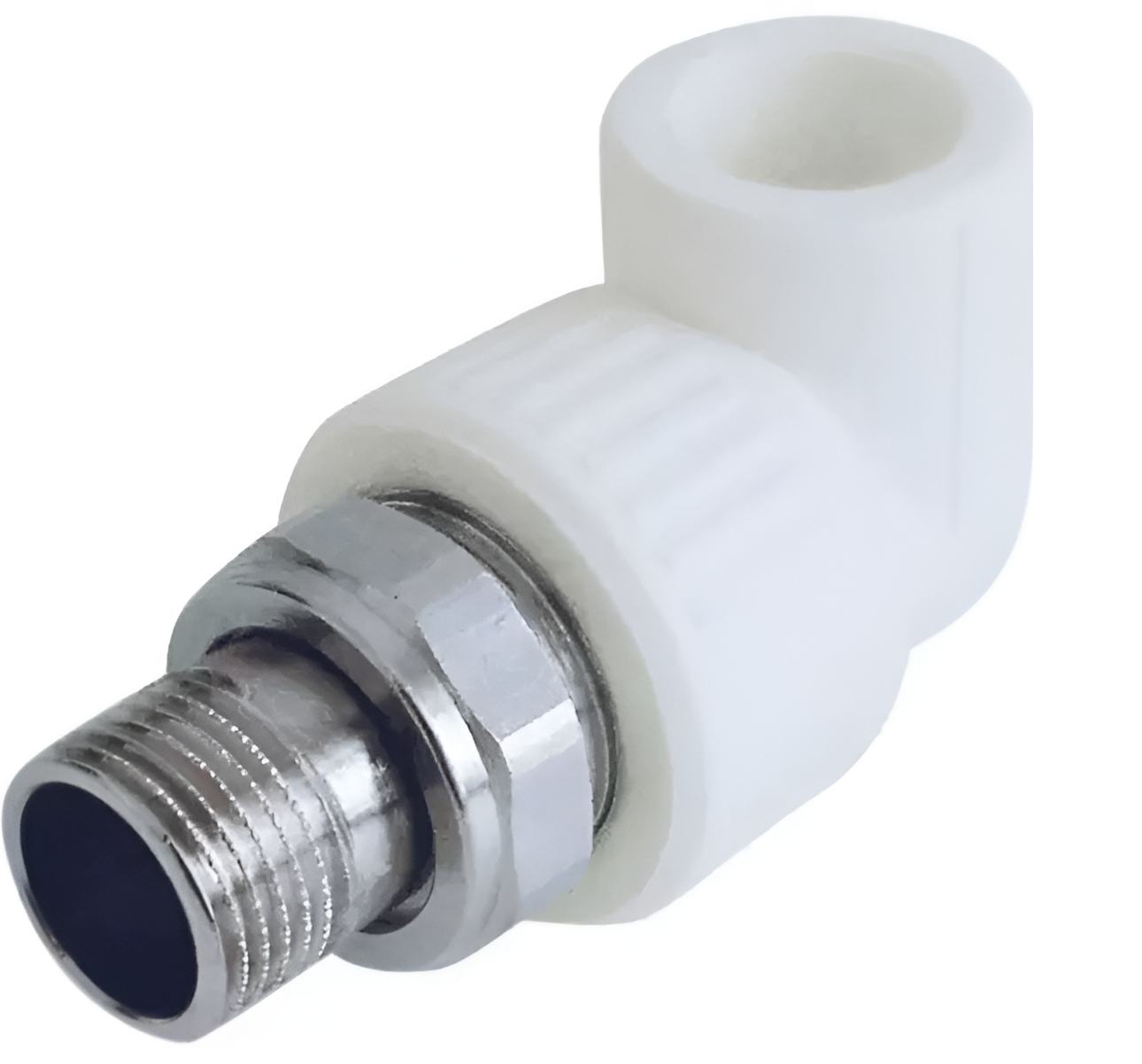Угольник комбинированный разъемный РосТурПласт PP-R Дн20х1/2" НР для радиатора (белый)