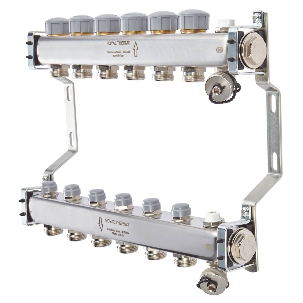 Коллекторная группа Royal Thermo 1" ВРх3/4" НР на 3 выхода в сборе универсальная (нерж. сталь)