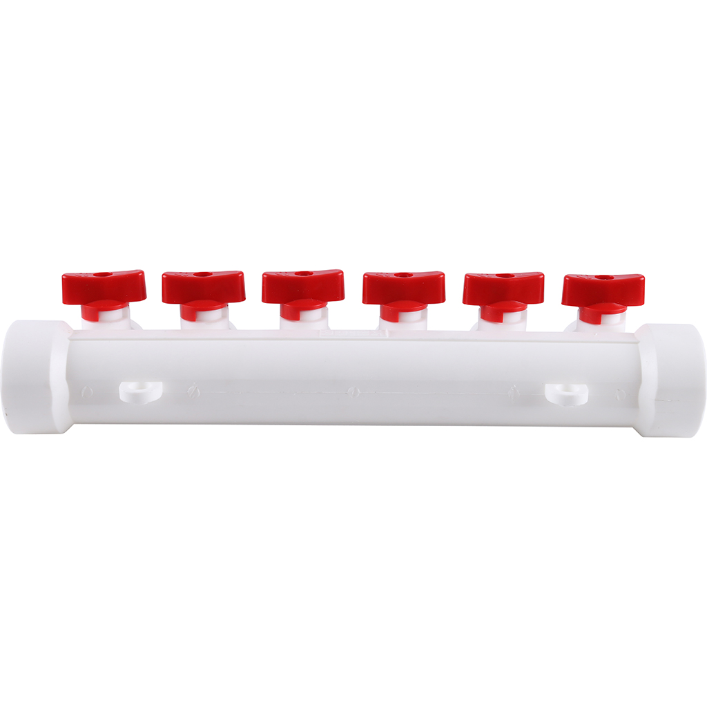 Kalde Коллектор с воздухоотводчиком и запорными кранами (6 выходов) цвет ручек красный