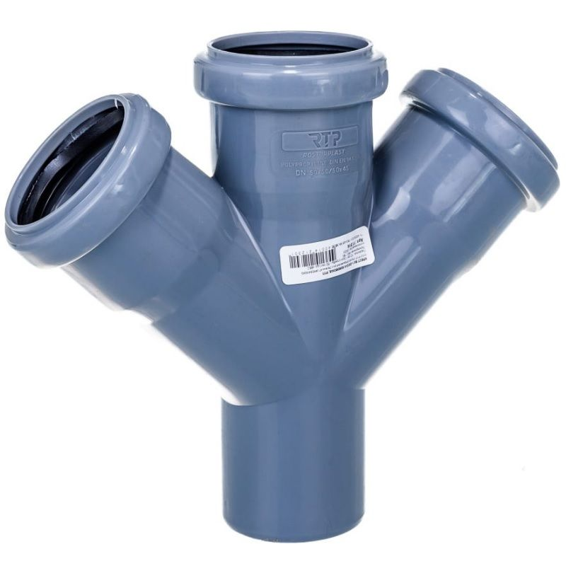 Крестовина одноплоскостная РосТурПласт PP-H Дн50х50х50х45° (серый)