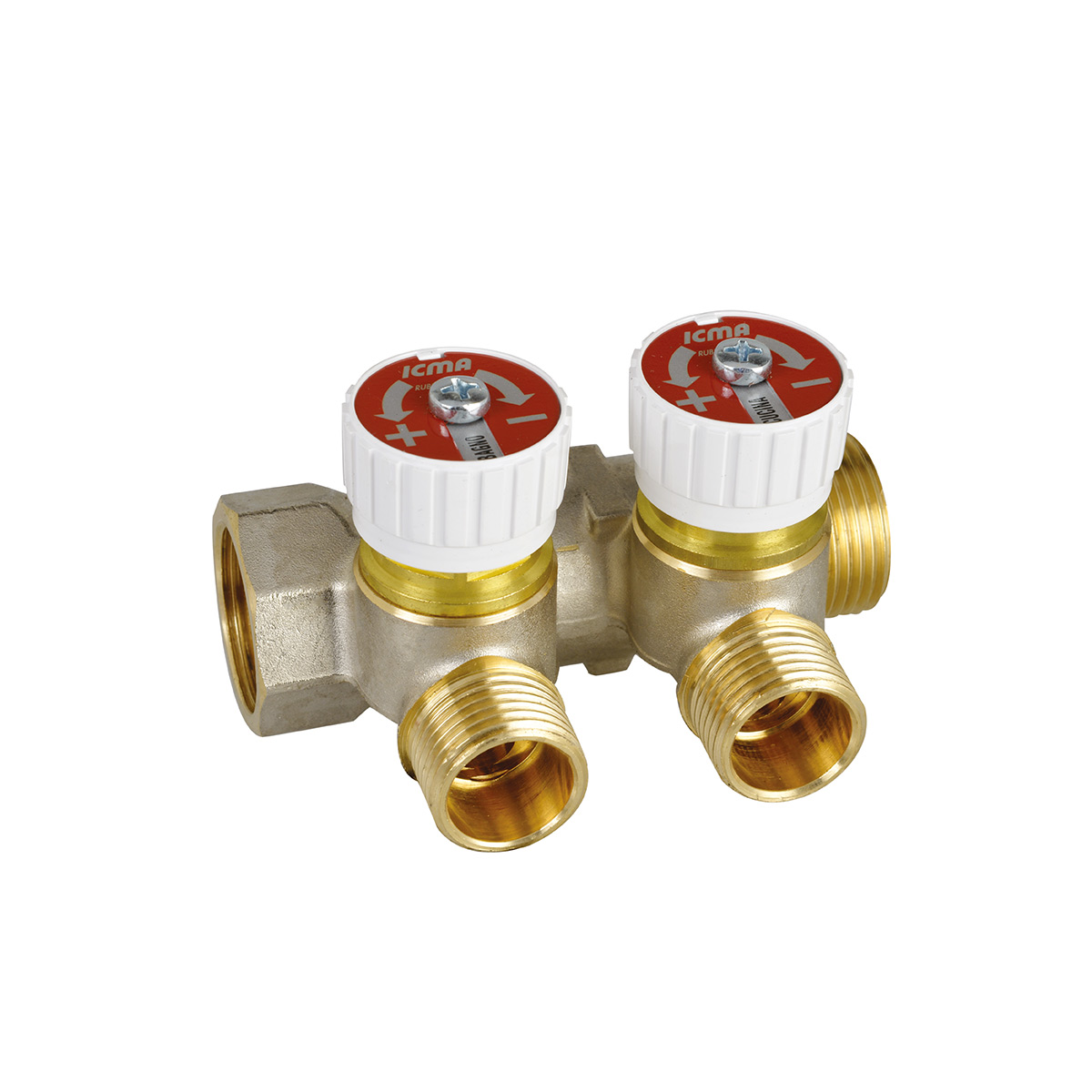 Коллектор Icma 3/4" ВР/НР на 4 выхода 1/2" НР м/о 37мм с регулирующими клапанами