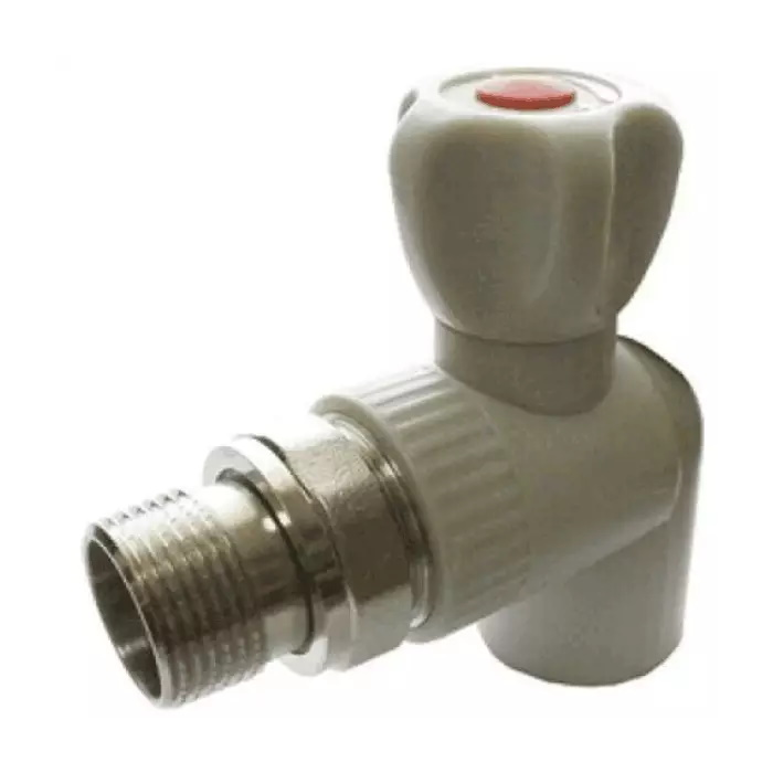 Кран шаровой VALFEX PP-R Dn20х1/2" НР угловой для радиатора (серый)