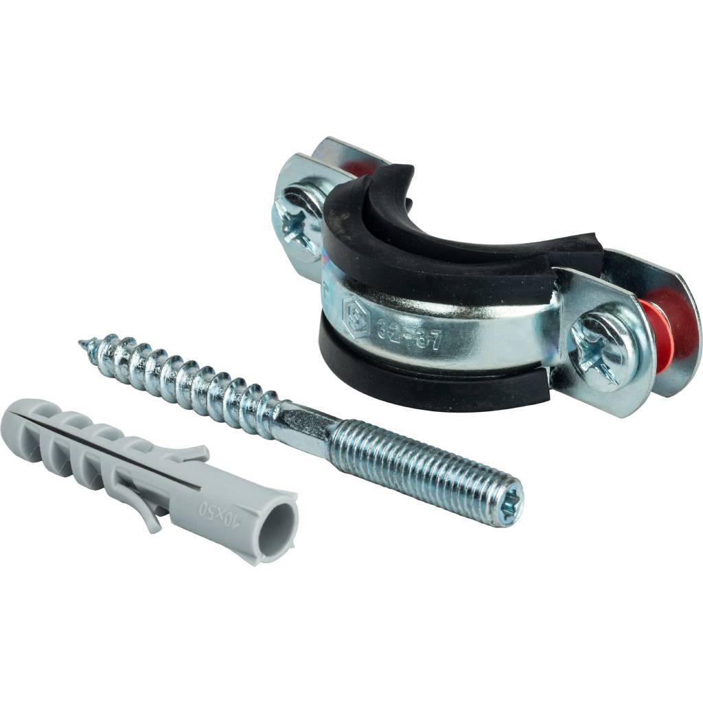 Хомут STOUT 1" (32-37) для труб комплект (хомут+шпилька шуруп +дюбель пластиковый)