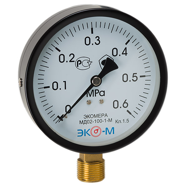 Манометр ЭКОМЕРА МД02 Дк100мм 0-0,6 МПа кл.1,5 М20х1,5 радиальный