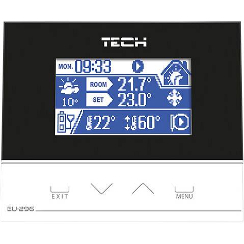 Терморегулятор TECH ST-296 проводной комнатный со связью RS (стекло 3мм) для водяного теплого пола
