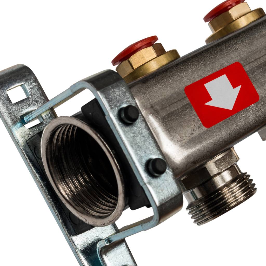 STOUT Коллектор из нержавеющей стали без расходомеров, с клапаном вып. воздуха и сливом 2 вых.