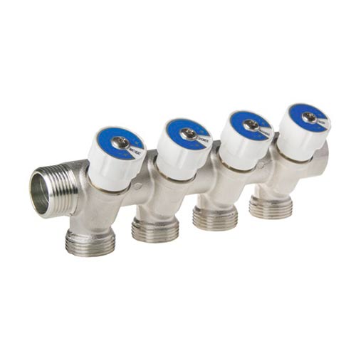 Коллектор модульный ELSEN 3/4", с вентилями, 4 отвода, выход 3/4"EK