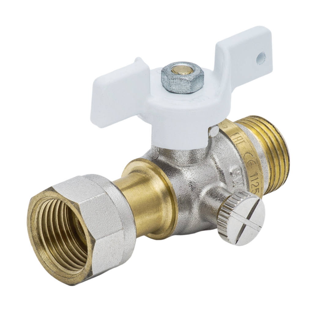 Трехходовой кран для манометра Aquasfera 1125 Standard Ду15 Ру40 НР/НГ G1/2"-G1/4" (бабочка белая)