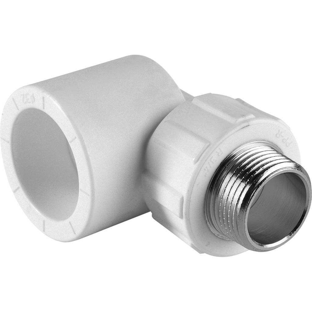 Угольник Политэк 32х3/4" НР для полипропиленовых труб (сварка) белый