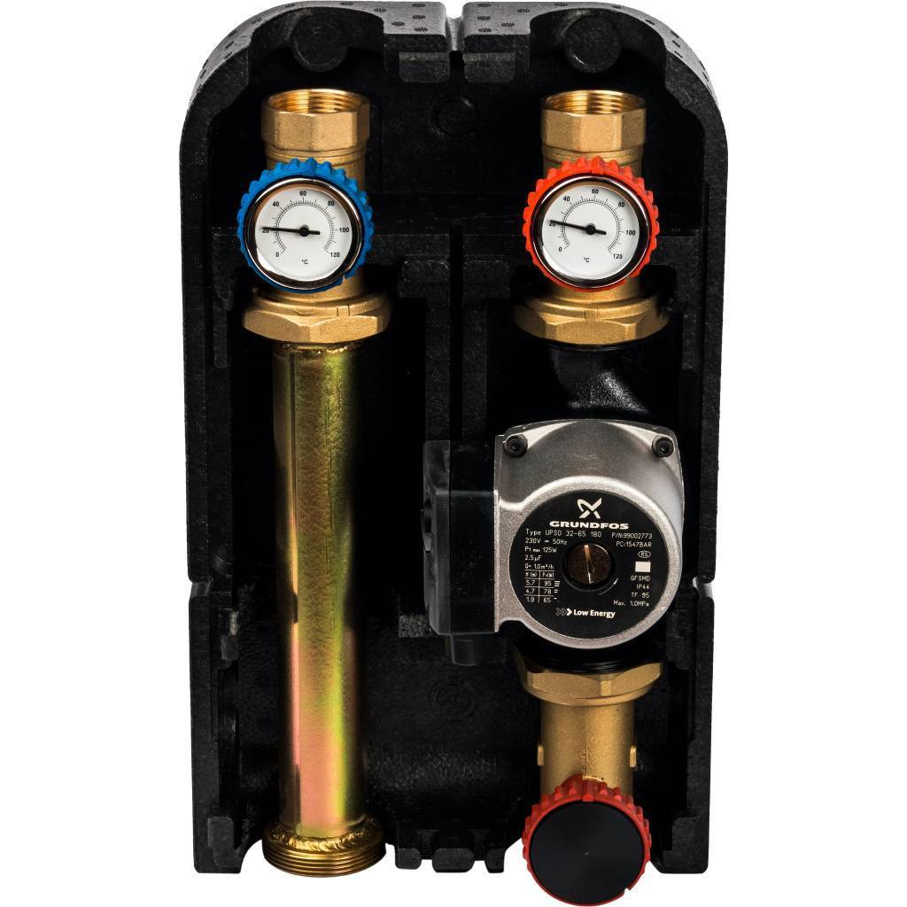Насосная группа STOUT с прямым контуром 1 1/4" с насосом Grundfos UPSO 32-65 в теплоизоляции DN 32
