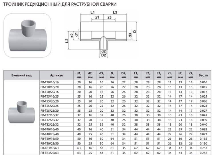 Тройник Thermaflex 63х25х63мм редукционный для раструбной сварки PB-T63/25/63