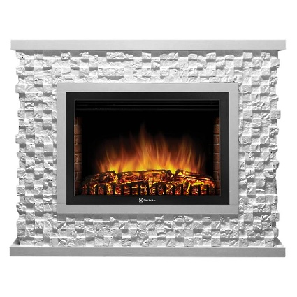 Портал Firelight Quadro 25 (камень песчаник античный белый, белая эмаль)