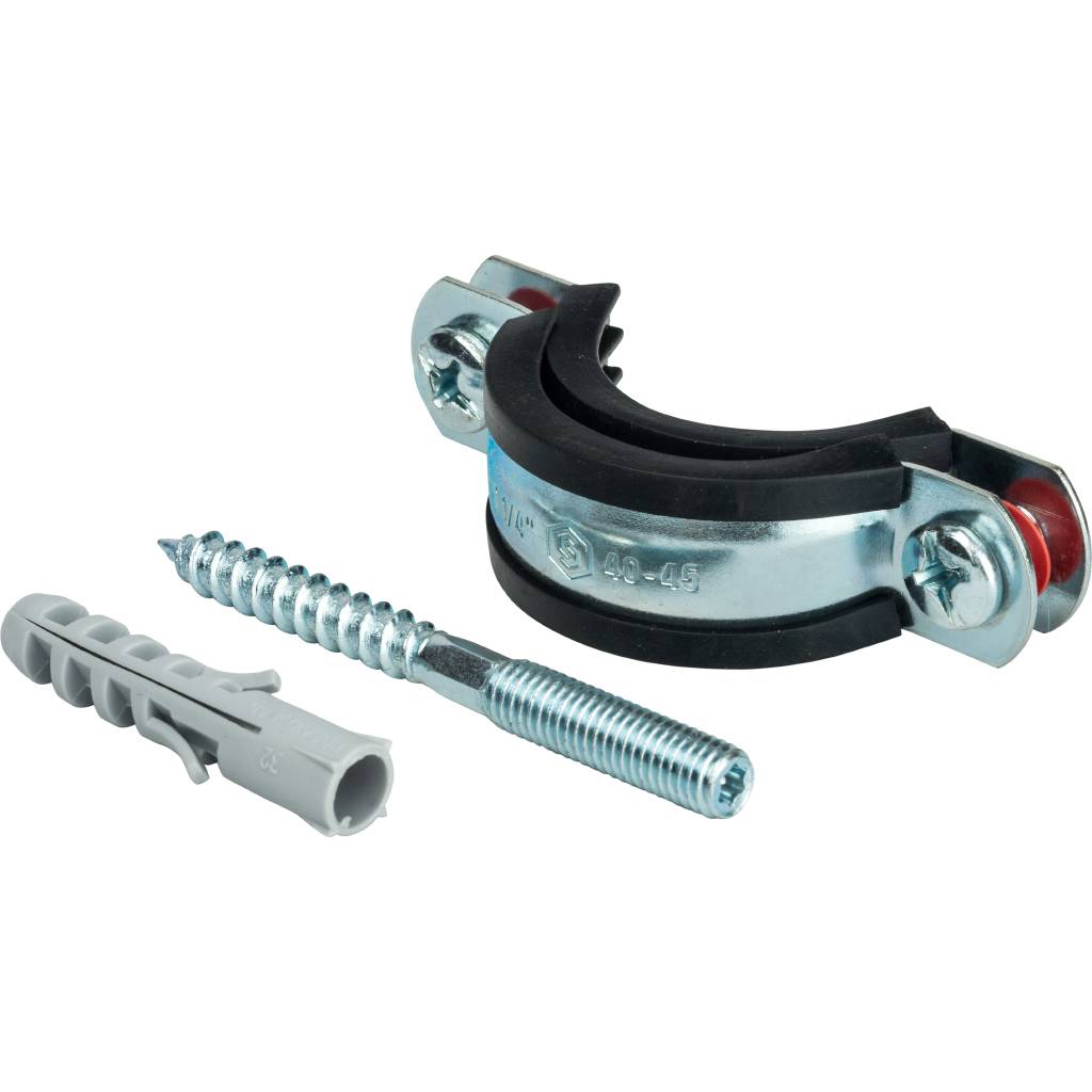 Хомут STOUT 1 1/4" (40-45) для труб комплект (хомут+шпилька шуруп +дюбель пластиковый)