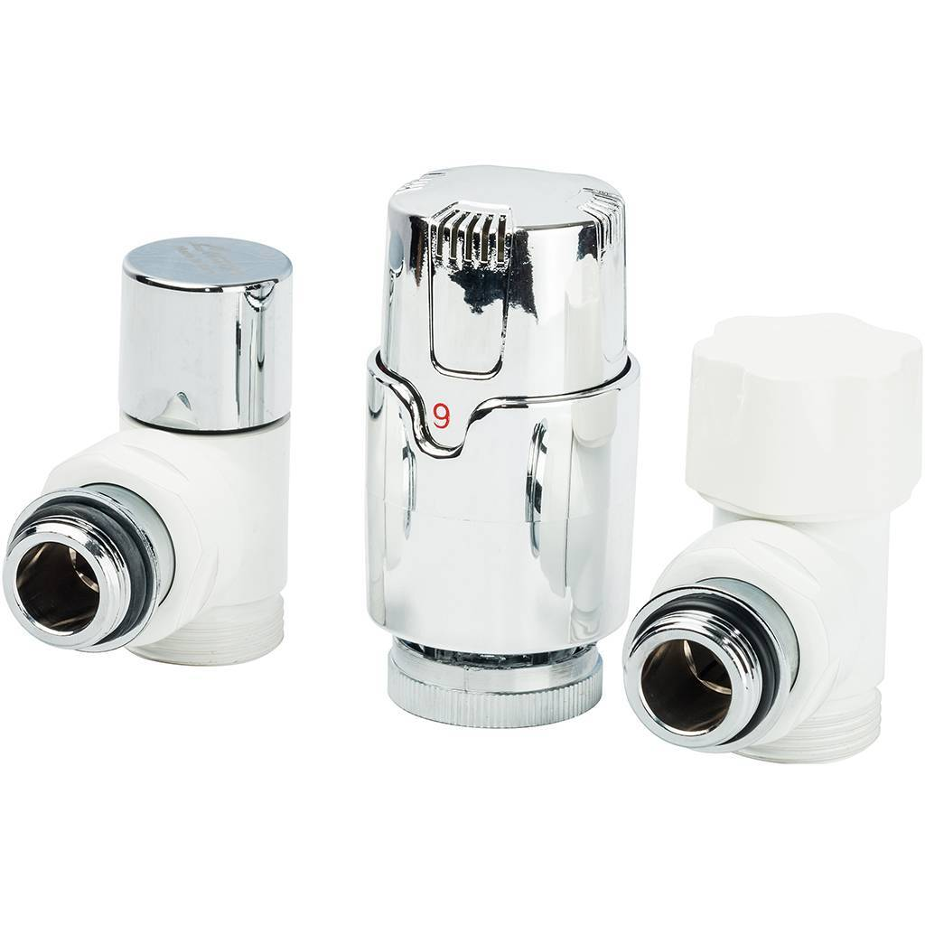 Термостатический комплект LUXOR KT 259/A 1/2"EK угловой (RS259/A+DS79/A+TA1200) белый-хром