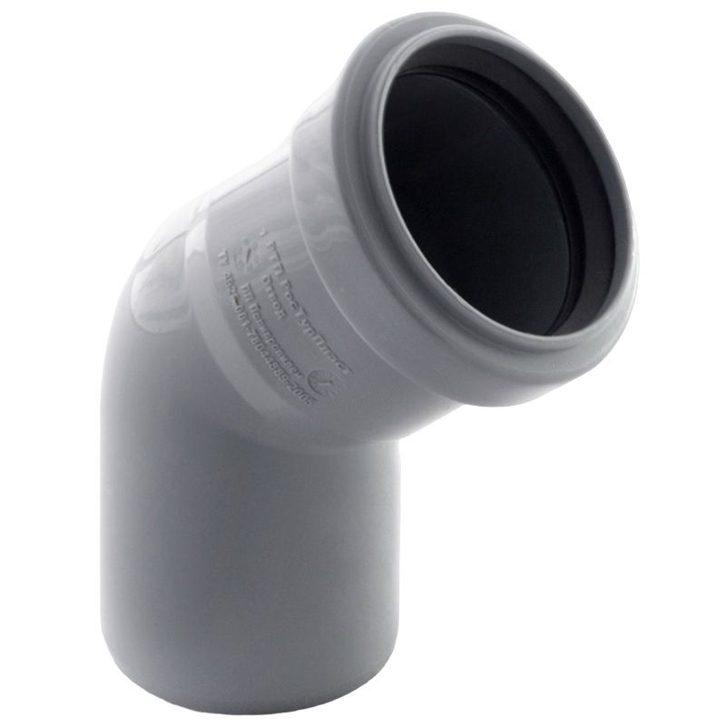 Отвод РосТурПласт PP-H Дн50х67,5° внутренняя канализация (серый)