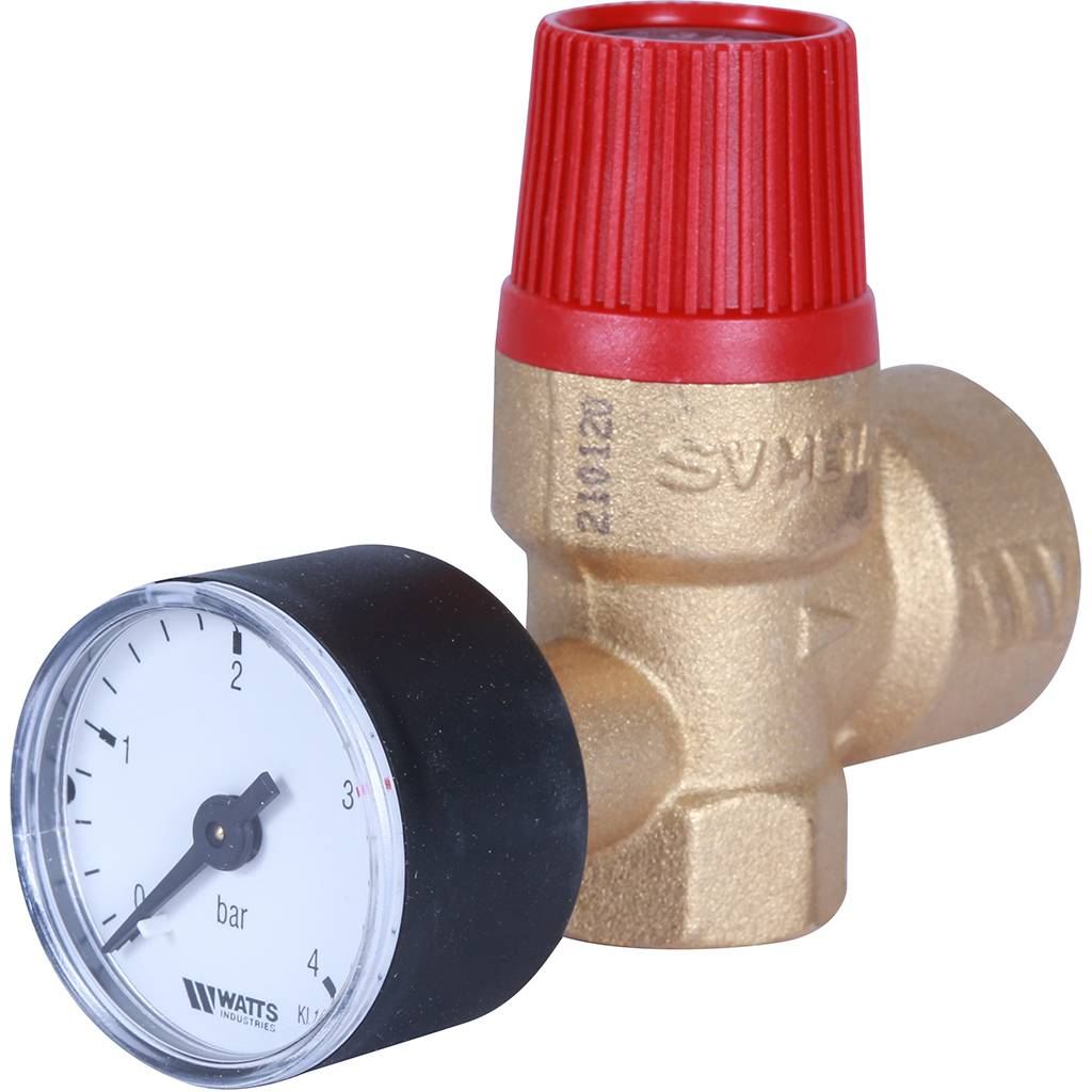 STOUT Клапан предохранительный 30 x 1/2 (с манометром)