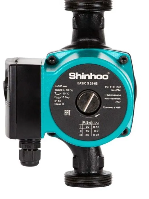 Циркуляционный насос Shinhoo BASIC S 25-6S 130мм 70/60/50Вт 1x230В 50Гц (с гайками)