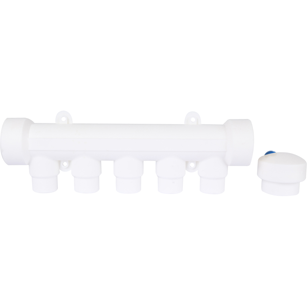 Kalde Коллектор с воздухоотводчиком и запорными кранами (5 выходов) цвет ручек красный