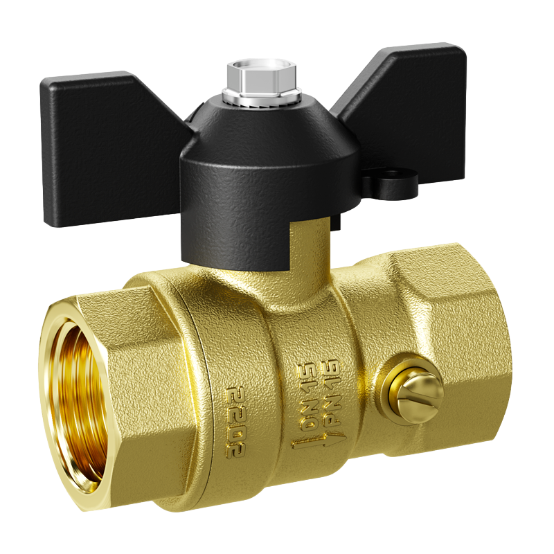 Кран шаровой LD Pride Ду15 Ру16 ВР G1/2"-М20х1.5 для манометра (бабочка черная)