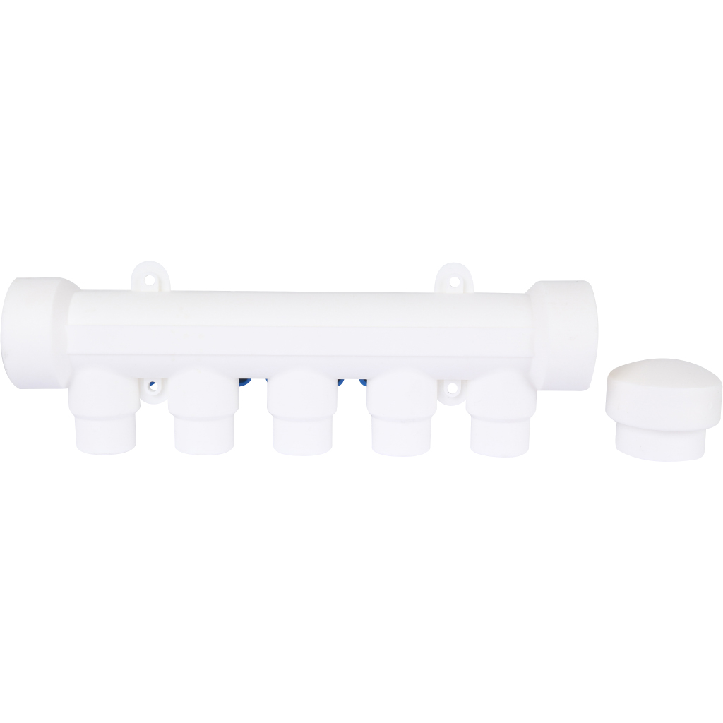 Kalde Коллектор с воздухоотводчиком и запорными кранами (5 выходов) цвет ручек синий