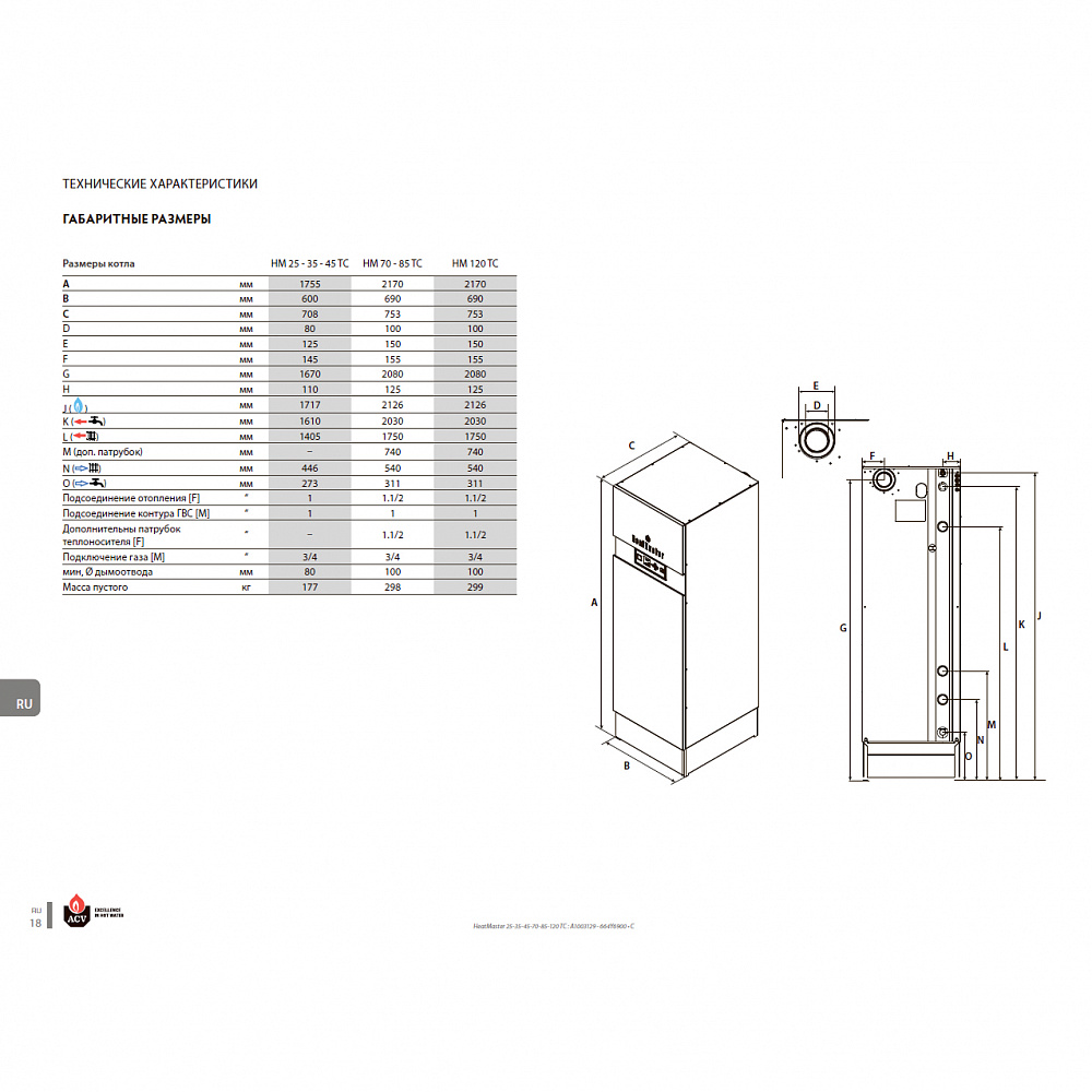 Напольный конденсационный газовый котел ACV HeatMaster 120 TC двухконтурный