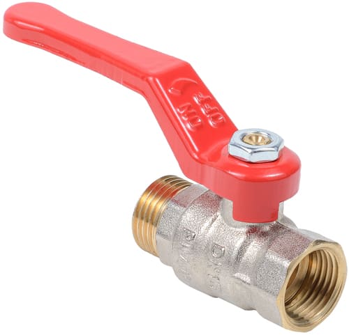 Кран шаровой Dist Стандарт Ду20 Ру40 ВР/НР полнопроходной (рычаг красный) никель