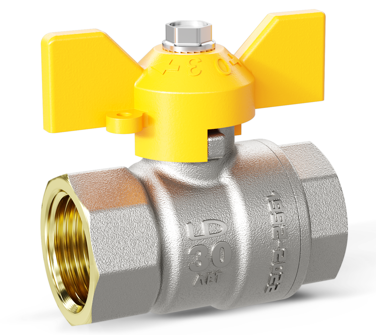 Кран шаровой LD Pride Ду20 Ру40 ВР для газа (бабочка желтая) никель
