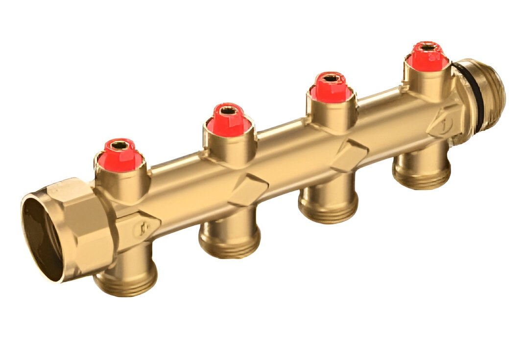 Коллектор Giacomini R583S 1"х3/4" ЕК ВР/НР 3 выхода с отсечными балансировочными клапанами