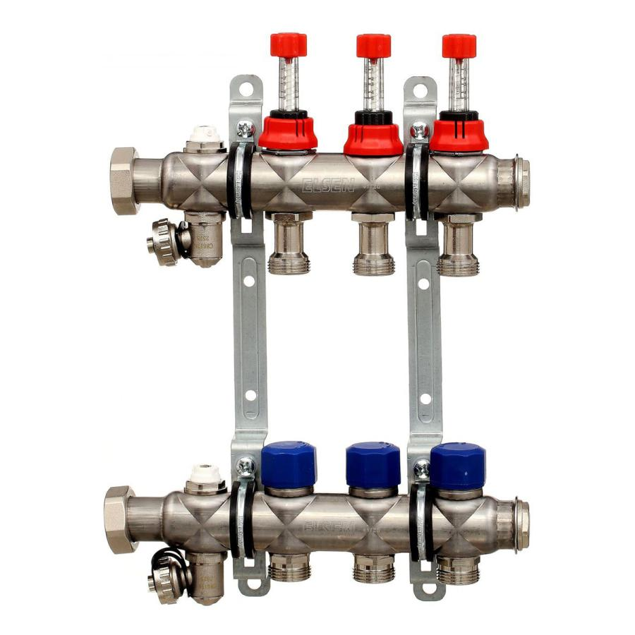 Коллекторная группа ELSEN НГ 1" с вентилями и расходомерами, 4 контура 3/4" EK, нержавеющая сталь