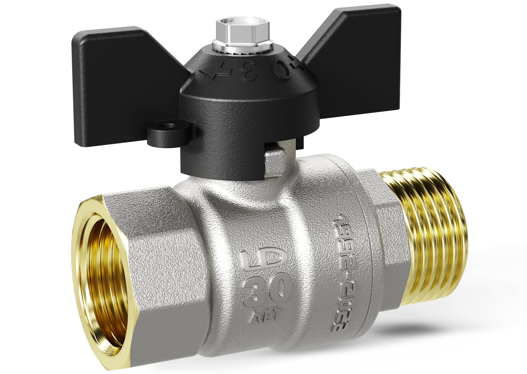 Кран шаровой LD Pride Ду25 Ру40 ВР/НР (бабочка черная) никель