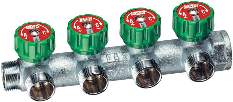 Регулируемый коллектор FAR 1" М24х19 с 4 отводами