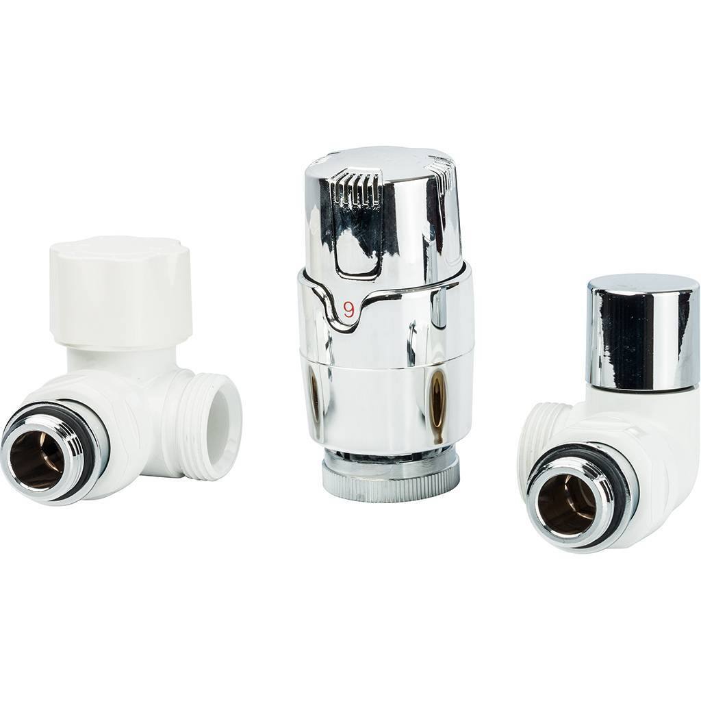 Термостатический комплект LUXOR KT 269/A 1/2"EK угловой правый (RCD269/A+DCS33/A+TA1200) белый-хром