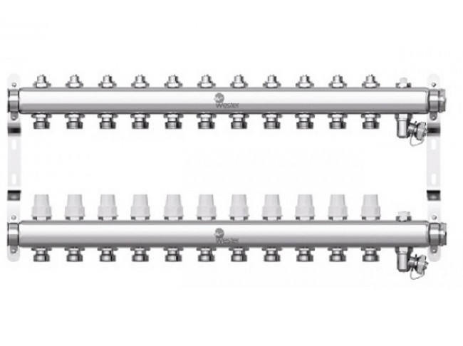 Группа коллекторная Wester W903 1"x3/4 EK с запорными и терморегулирующими вентилями на 11 выходов